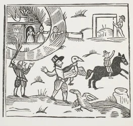 Les farces folles de Tom Tram, illustration de Chap-books du XVIIIe siècle par John Ashton, pub. 1882