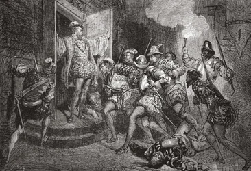 Le massacre de la Saint-Barthélemy : attaque des logements de Coligny, illustration de L