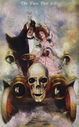 La vitesse qui tue, carte postale montrant une voiture se dirigeant vers un accident