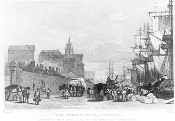 Le quai du Prince, Liverpool, gravé par F.R. Hay, vers 1830
