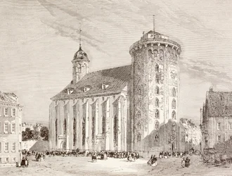 La Tour Ronde ou Rundetarn à Copenhague, Danemark au XIXe siècle (lithographie)