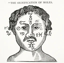 La signification des grains de beauté, illustration de Chap-books du XVIIIe siècle par John Ashton, pub. 1882