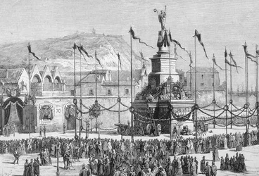 Le dévoilement du Monument à la Paix, Barcelone, Espagne