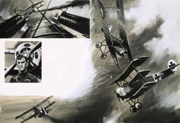 La bataille entre les SE5 britanniques et Werner Voss dans son triplan Fokker