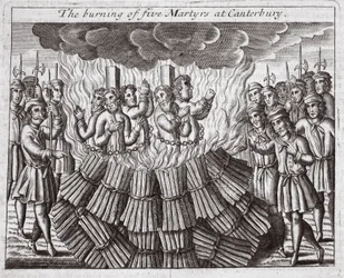 Le bûcher de cinq martyrs à Canterbury, illustration tirée de 