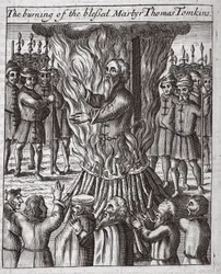Le bûcher du bienheureux martyr Thomas Tomkins, illustration tirée de 
