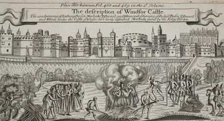 Description du château de Windsor, illustration des Actes et Monuments de John Foxe, neuvième édition, pub. 1684