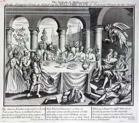 Le bal masqué diabolique, ou le festin des dragons joué par le Hell-Fire-Club, à Somerset House dans le Strand, vers 1721