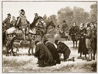 Les divins dissidents présentant leur pétition à Jacques, illustration de Cassells Illustrated History of England