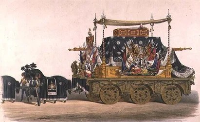 Le char funèbre du duc de Wellington (lithographie en couleur)