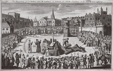 Le martyre du Dr Ridley et de M. Latimer à Oxford, le Dr Smith prêchant au moment de leur souffrance, illustration tirée de 