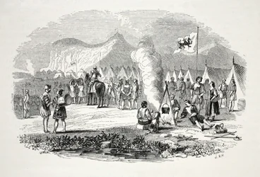 La rencontre des chefs du nord et du sud du Pays de Galles aux collines de Breiddyn, en route vers Bosworth-field, publié au 19ème siècle (gravure sur acier)