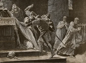 Le meurtre de Becket dans la cathédrale de Canterbury, illustration de Cassells Illustrated History of England