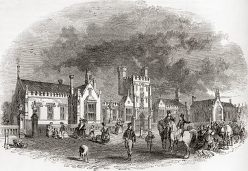 La vieille école de Bedford, reconstruite à la fin du XIXe siècle, tirée de Old England: A Pictorial Museum, pub. 1847
