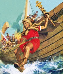 Le porte-étendard de la 10e légion menant la charge sur le sol britannique