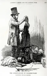 Le vendeur de vaisselle échangeant des vêtements usagés, vers 1840