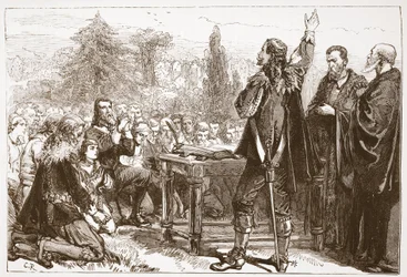 Le serment et la signature du Covenant national dans le cimetière de Greyfriars, Édimbourg, illustration de L