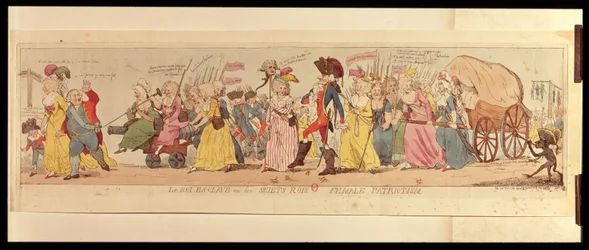 Les femmes des Halles emmenant Louis XVI (1754-93) de Versailles, publié par S.W. Fores, 1789