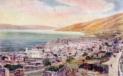 Tibériade et la mer de Galilée, Israël, c.1910 (lithographie en couleur)