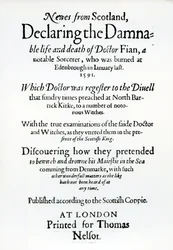 Page de titre Newes from Scotland, déclarant la vie et la mort damnables du Dr Fian, 1591