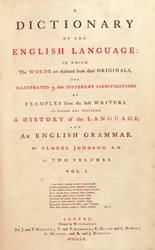 Page de titre du Dictionnaire de la langue humaine de Johnson, Londres, 1755