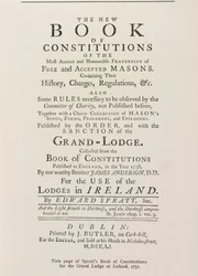 Page de titre du Livre des Constitutions de Spratt pour la Grande Loge en Irlande, 1751