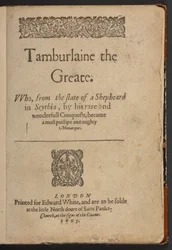 Page de titre de Tamburlaine le Grand, par Christopher Marlowe