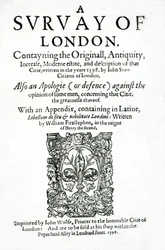Page de titre de A Survey of London par John Stow, publiée en 1598