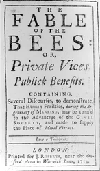 Page de titre pour The Fable of the Bees par Bernard de Mandeville, 1714