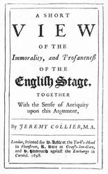 Page de titre de A Short View of the Immorality and Profaneness of the English Stage par Jeremy Collier, 1698