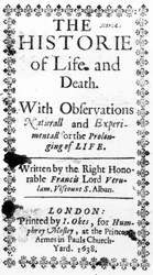 Page de titre de The History of Life and Death de Francis Bacon, publié en 1638