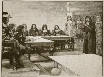 Titus Oates devant le Conseil privé (illustration de Cassells Illustrated History of England)