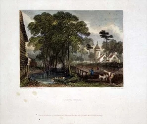 Église de Tooting, gravure par J D Harding & G Cooke