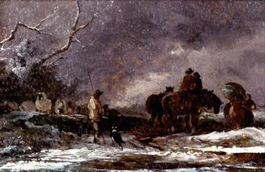 Voyageurs dans une tempête de neige