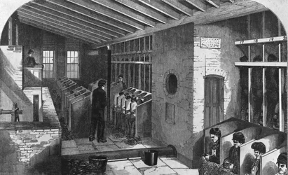 Roue de marche et hangar à chêne à la prison de la ville, Holloway, de 