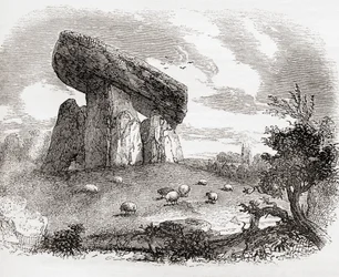 Trethevy Quoit, un tombeau mégalithique en Cornouailles, Angleterre, tiré de Old England: A Pictorial Museum, pub. 1847