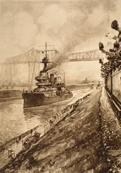 Preuve triomphale de la suprématie navale britannique : H.M.S Hercules passant par le canal de Kiel, 1914-19