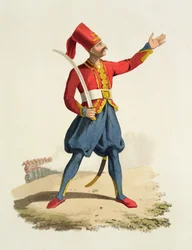 Soldat turc, tiré de Costumes of the Various Nations, volume VII, The Military Costume of Turkey, de Thomas MacLean, publié vers 1800-18