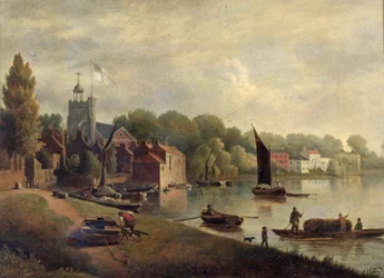 Église de Twickenham vue en aval, 1800-30