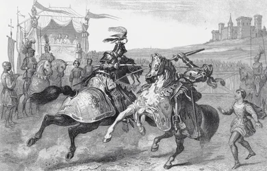 Deux chevaliers jouteurs à un tournoi en Allemagne