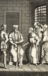 Deux frères espagnols parlant avec M. Bradford, illustration des Martyrs de Foxe vers 1703