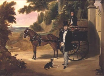 Deux gentlemen avec leur piège dans un paysage boisé