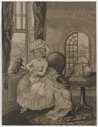 Sans titre (femme assise à une fenêtre regardant un petit chien), vers 1780