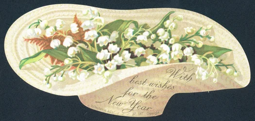 Bonnet renversé rempli de fleurs, Carte de Nouvel An