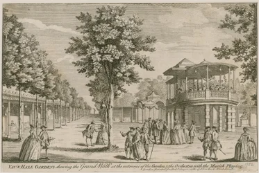 Les jardins de Vauxhall, Londres, montrant la Grande Promenade à l
