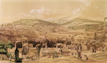 Vue de Sheffield industriel depuis le sud-est par William Ibbit, 1854