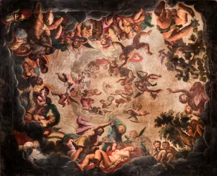 Vue du plafond dans la salle Elysium, château de Bolsover