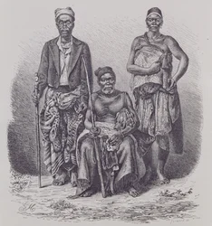 Chef de village de la côte de Loango, avec femme et dignitaire, gravé d