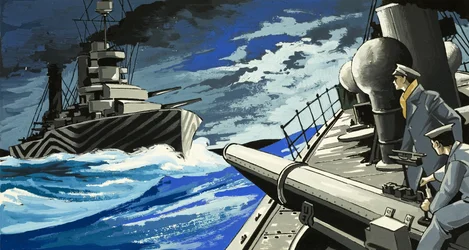 Bataille de navires de guerre en mer