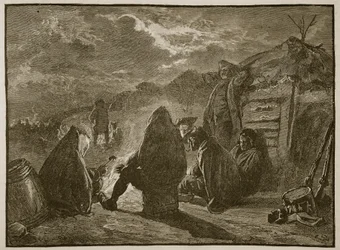 Washington au feu de camp à Valley Forge (illustration de Cassells Illustrated History of England)